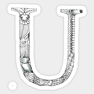 Henna Alphabet U / Henna Letter U - Black Henna Line Art Sticker